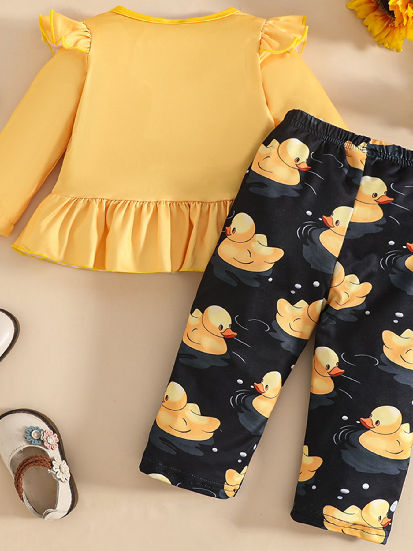 Children's Cute Duck Print Long Sleeve Top and Pants Set