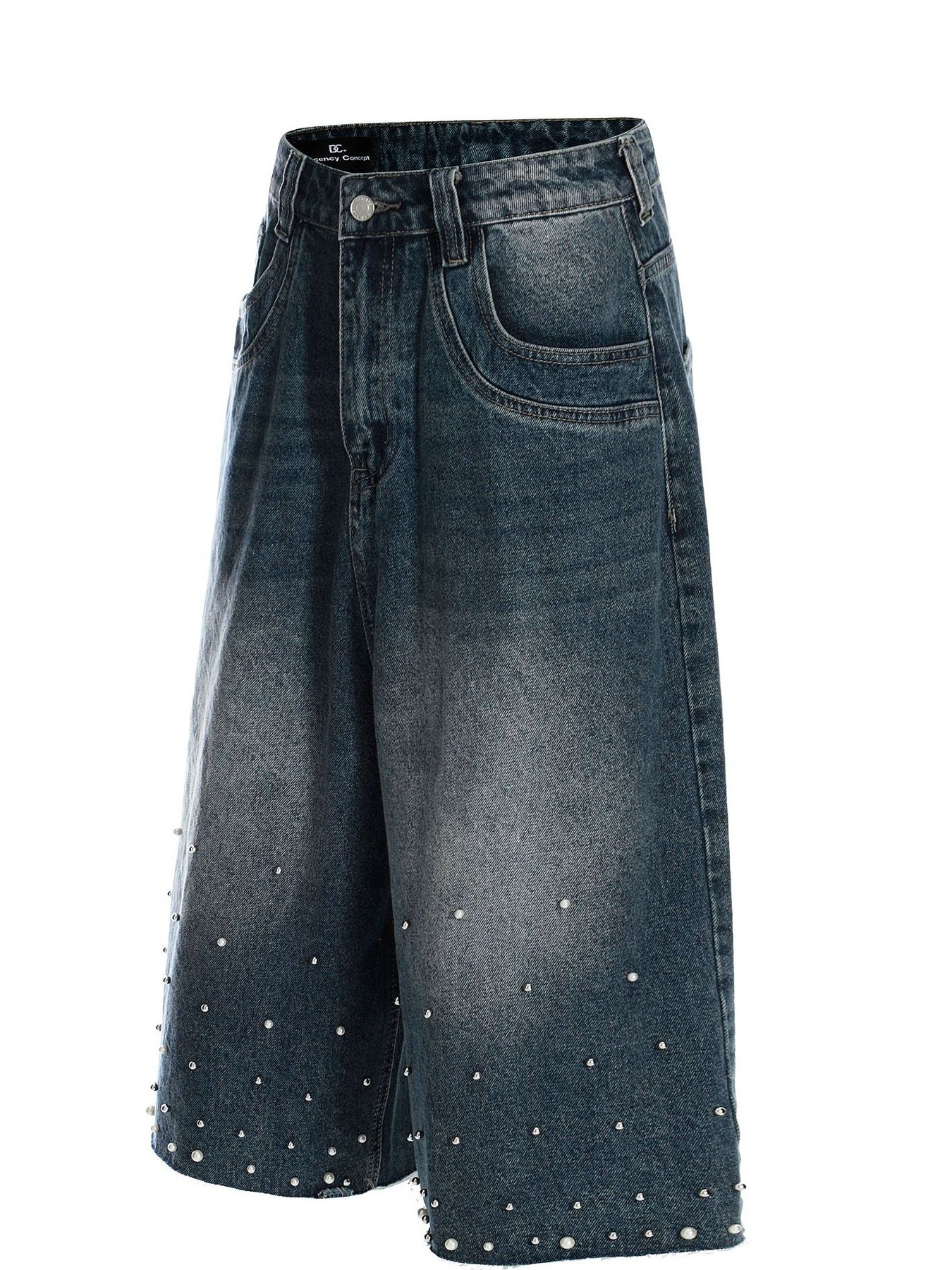 Men's Pearl Embellished Wide Leg Denim Shorts