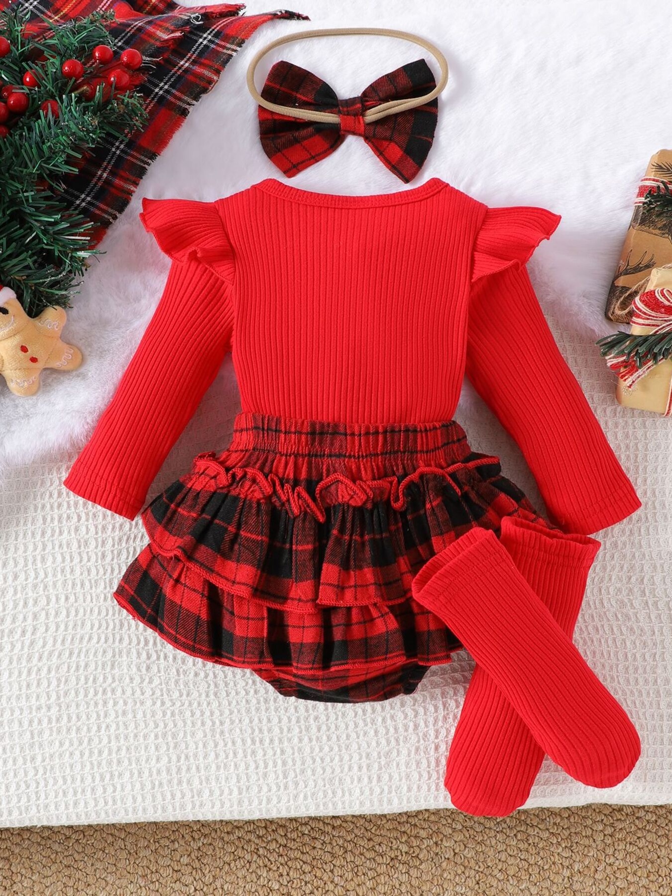 Children's Christmas Ruffle Trim 4-Piece Set