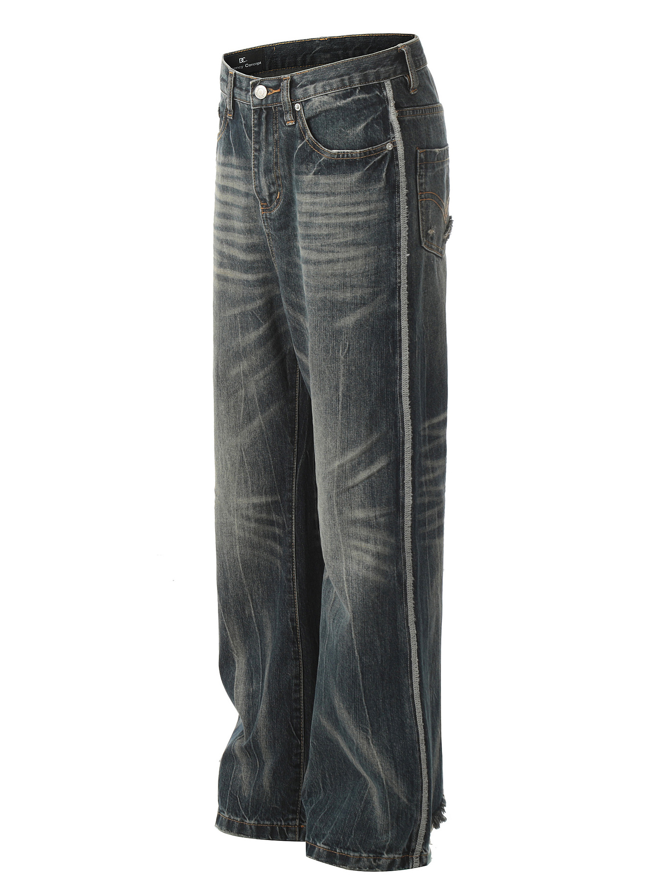 Men's Seam Detail Cat's Whisker Washed Straight Jeans