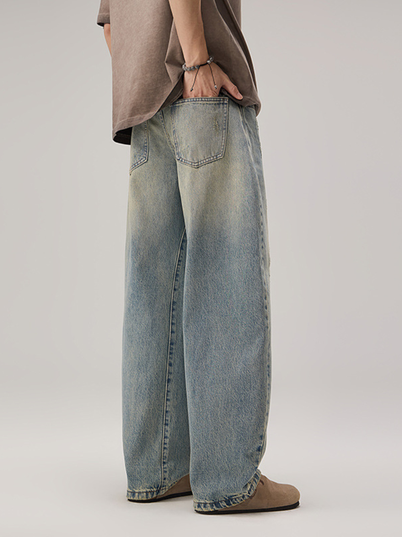 Men's Vintage Wash Wide Leg Jeans