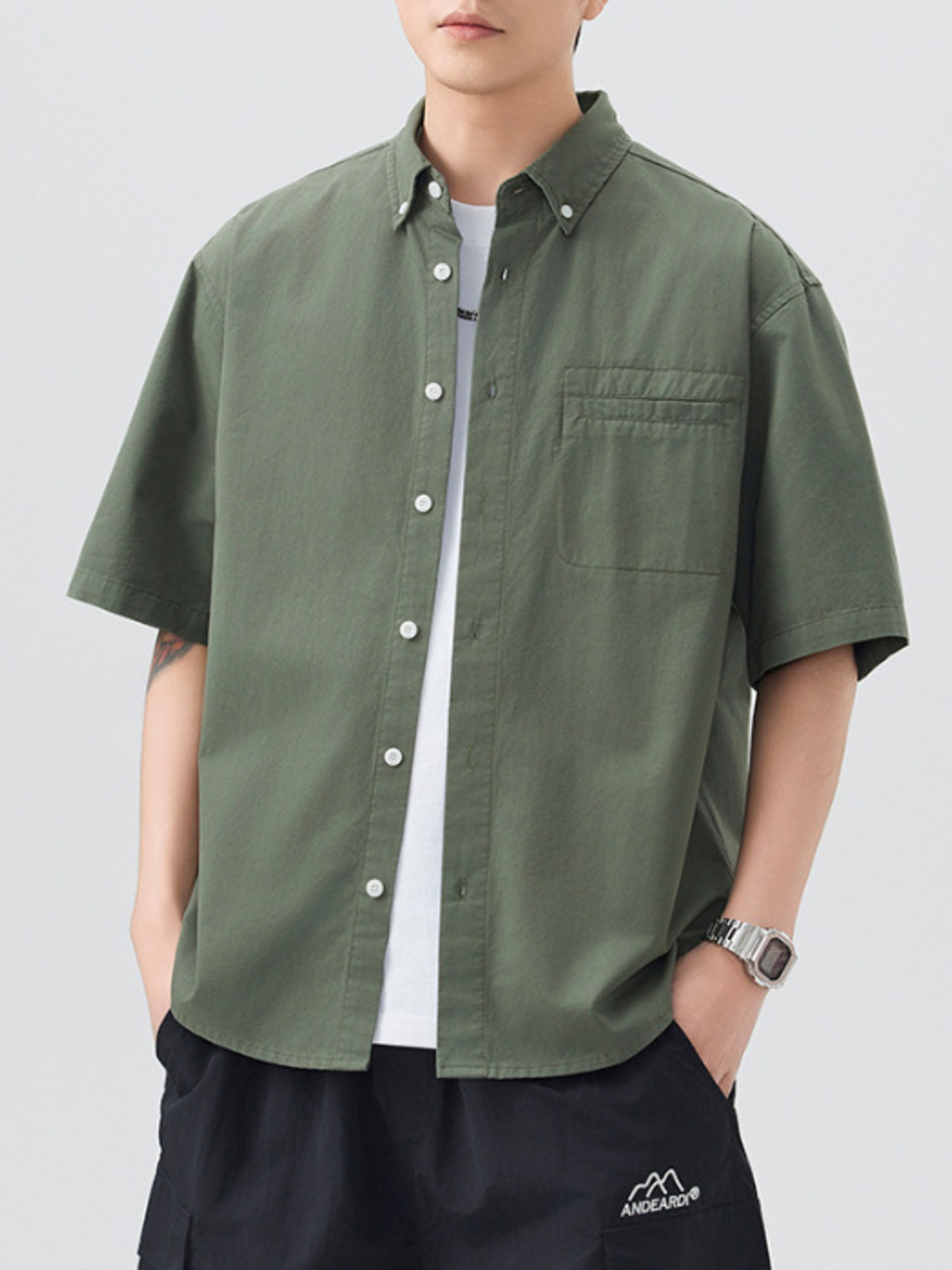 Men's Plus Size Button Up Half Sleeve Shirt