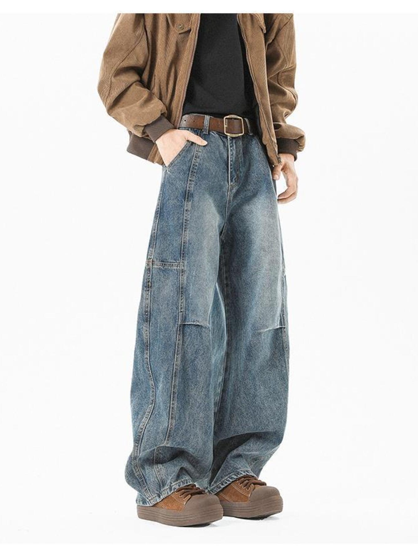 Men's Full Size Wash Wide Leg Jeans Plus Size