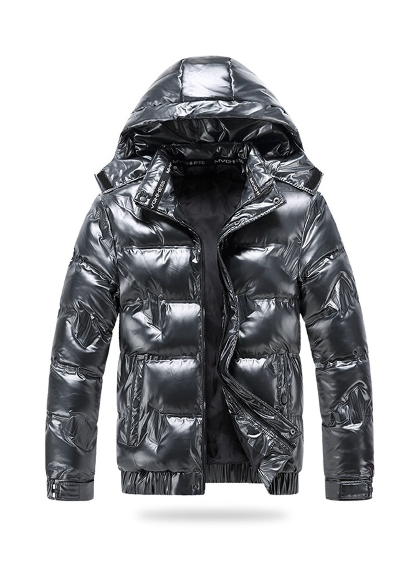 Men's Plus Size Zip Up Puffer Jacket with Hood