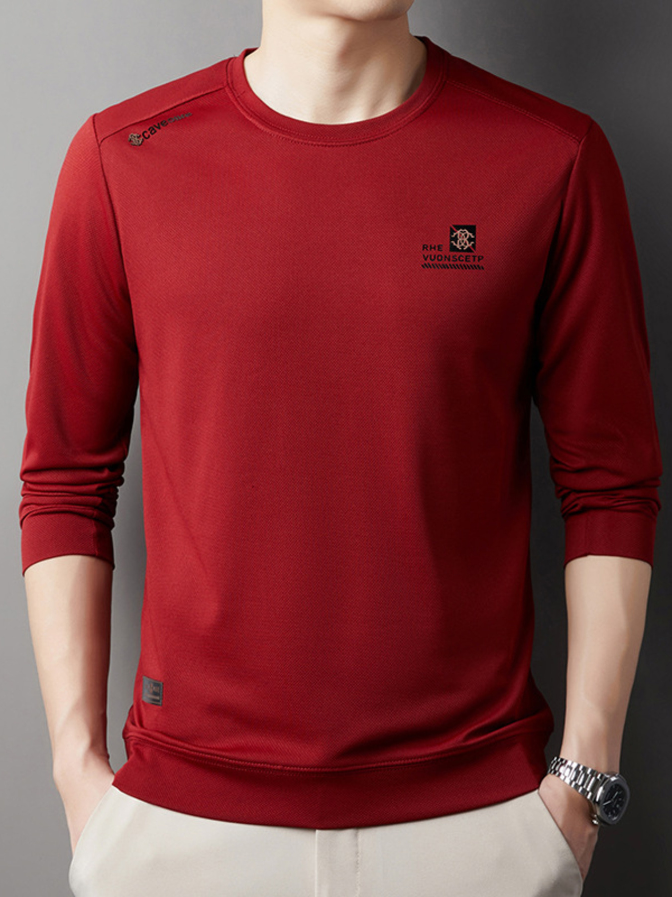 Men's Plus Size Long Sleeve Crew Neck Slim Fit Top