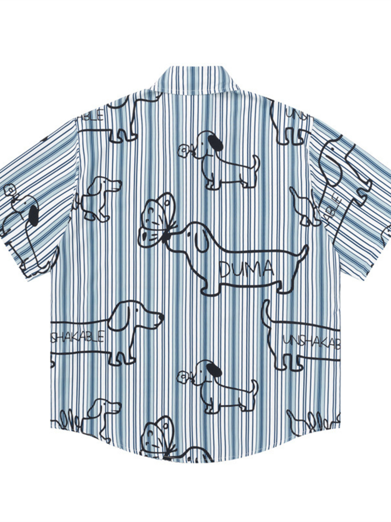 Men's Striped Dog Print Short Sleeve Button-Up Shirt