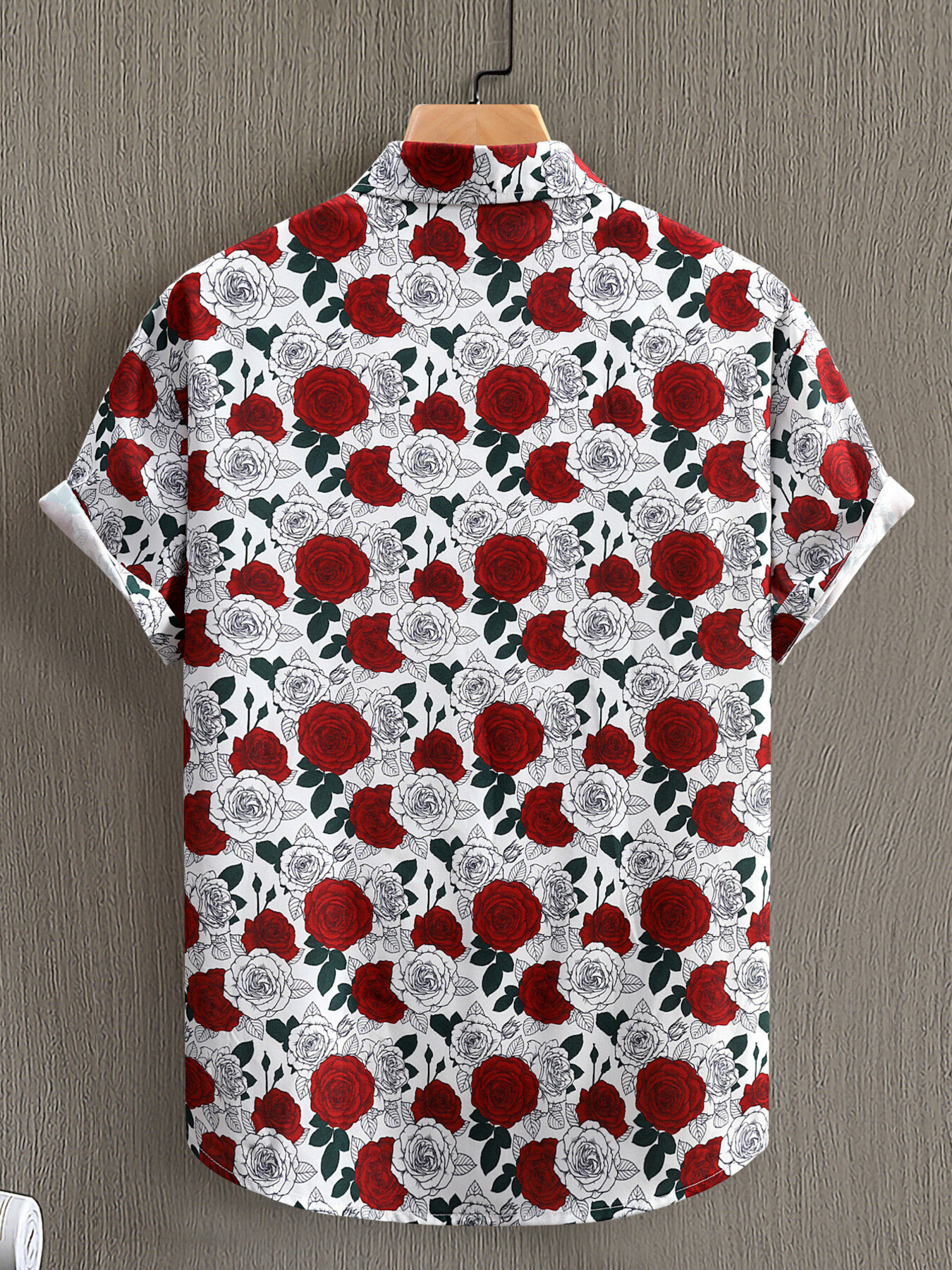 Men's Rose Print Short Sleeve Button-Up Shirt
