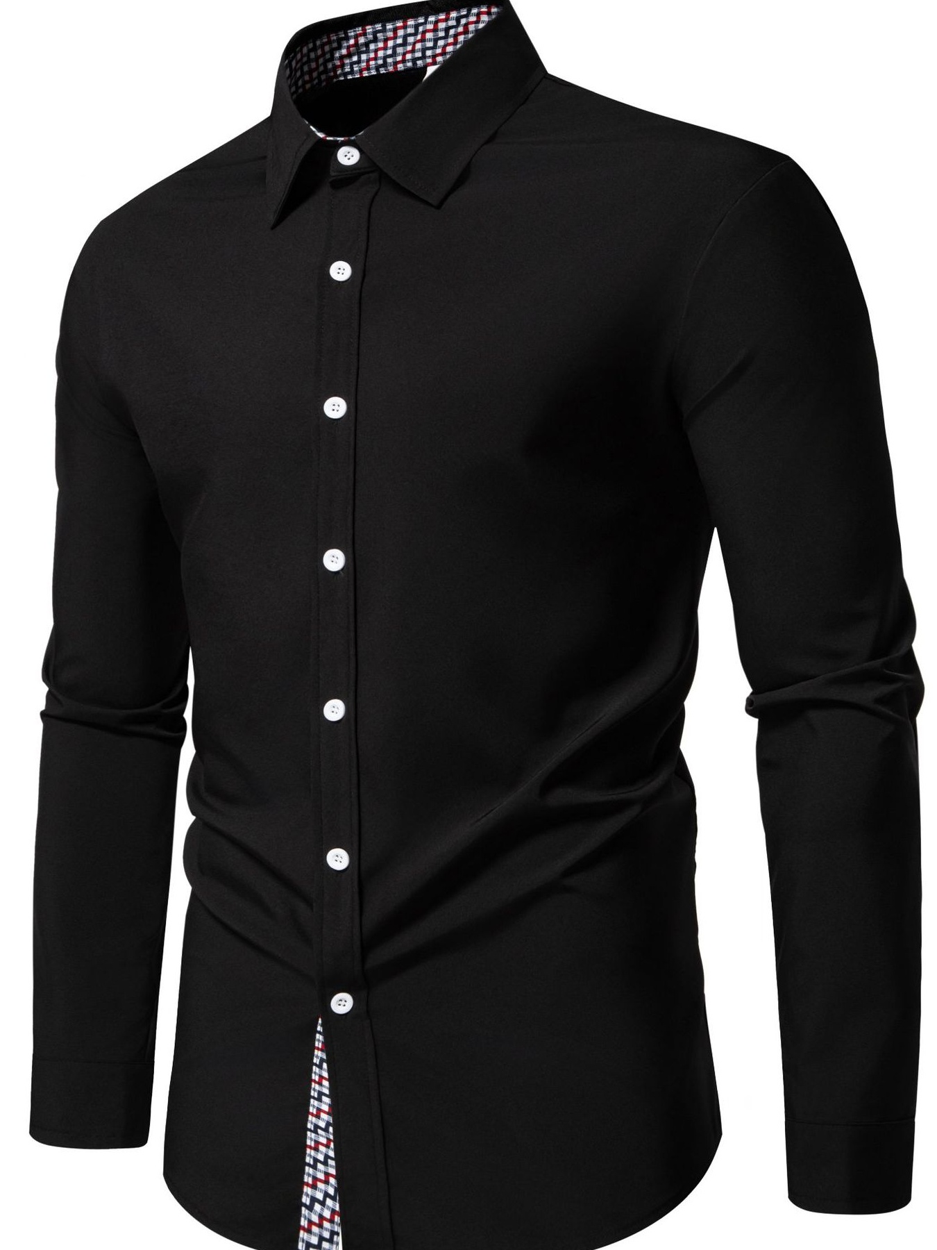 Men's Button-Down Shirt with Checkered Contrast Trim