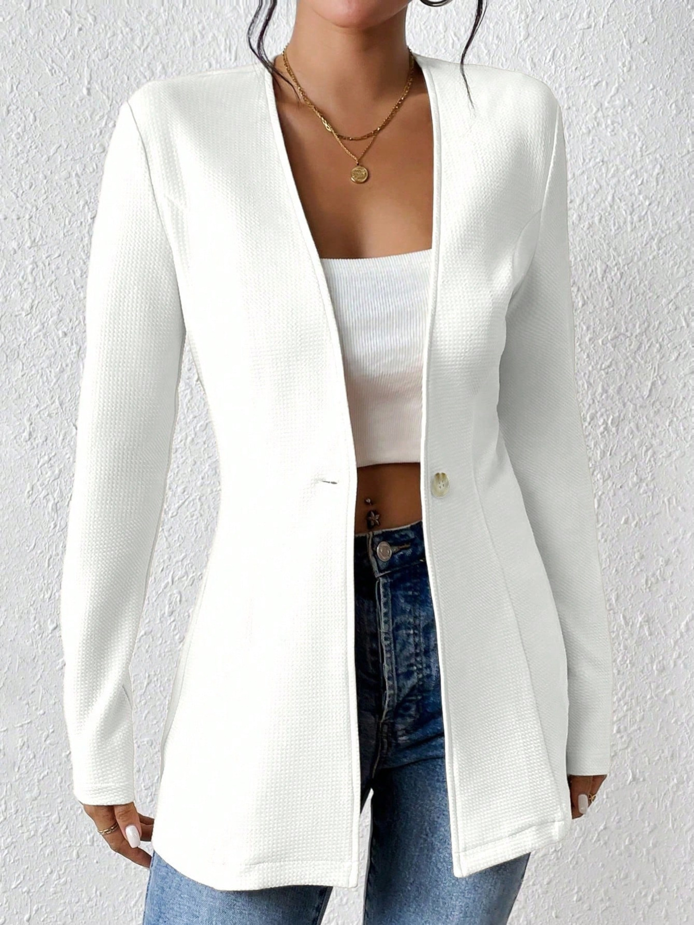 One Button Long Sleeve Blazer