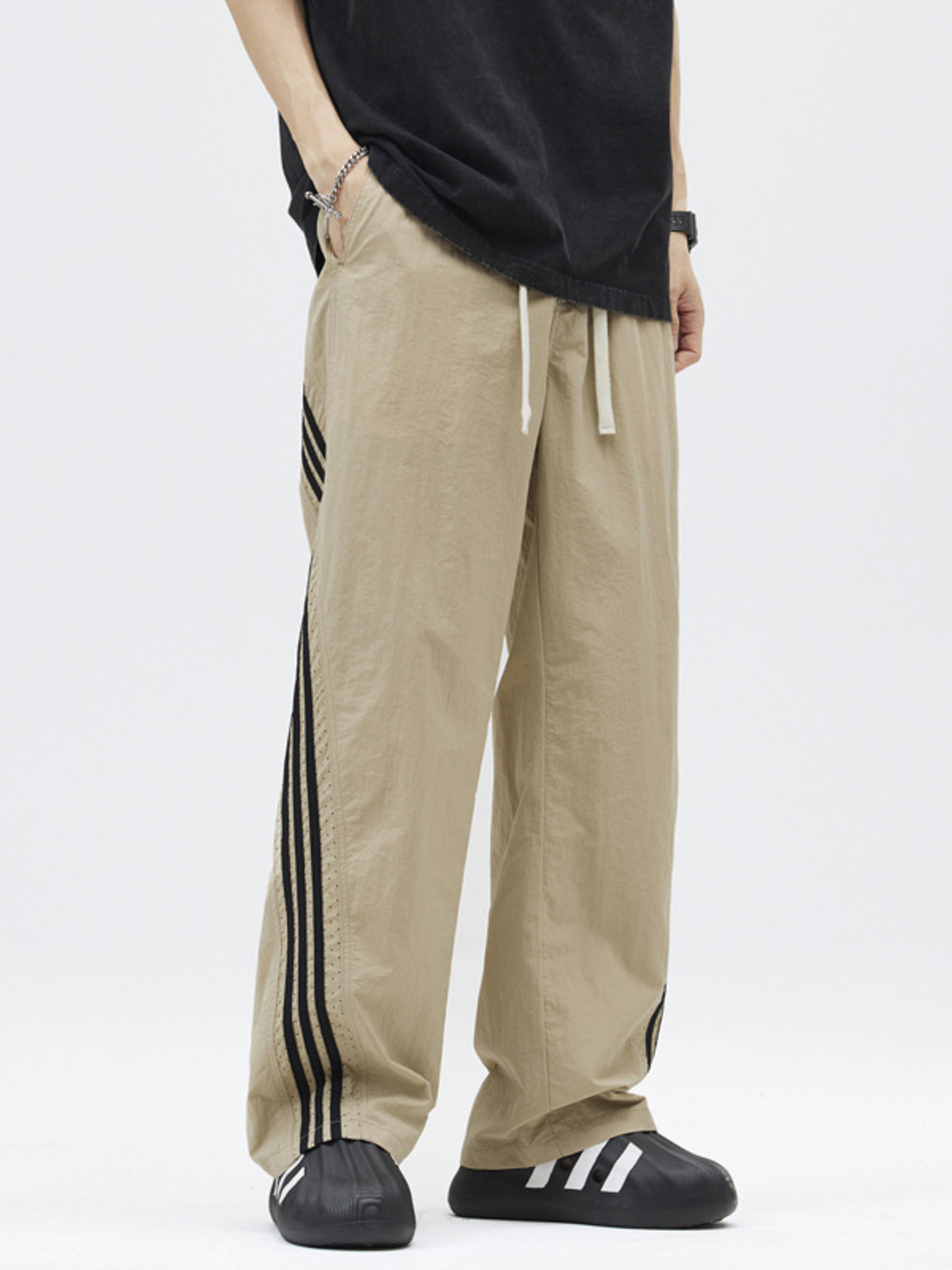 Men's Full Size Casual Loose Fit Drawstring Pants with Side Stripes Plus Size