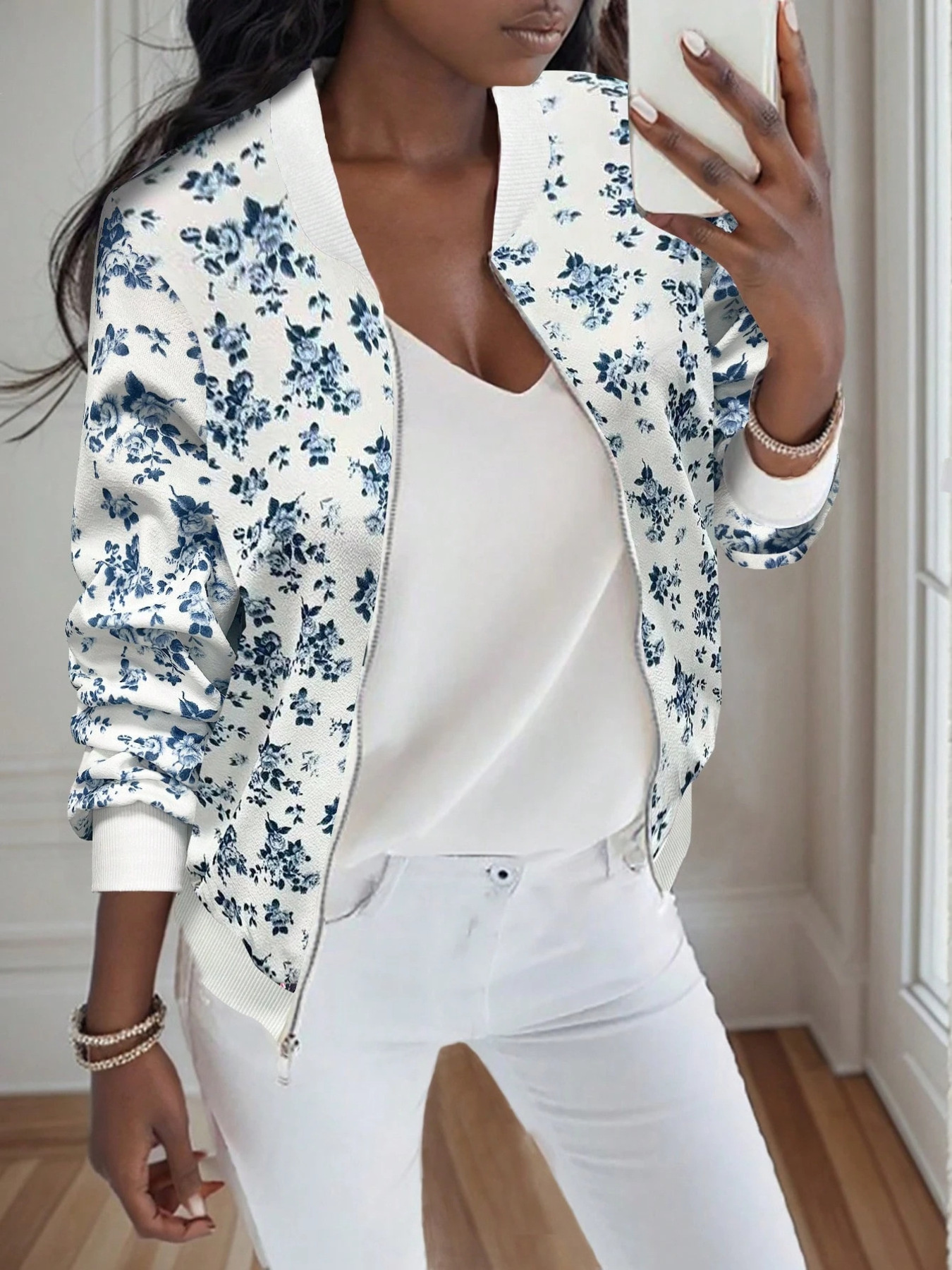 Printed Zip Up Long Sleeve Jacket