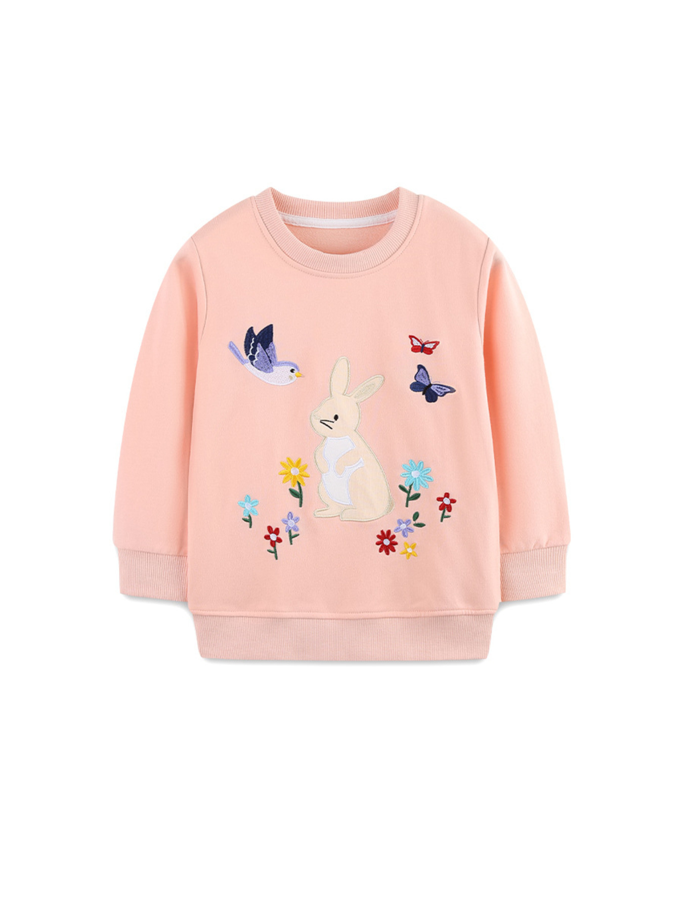 Children's Cute Bunny Embroidered Round Neck Sweatshirt