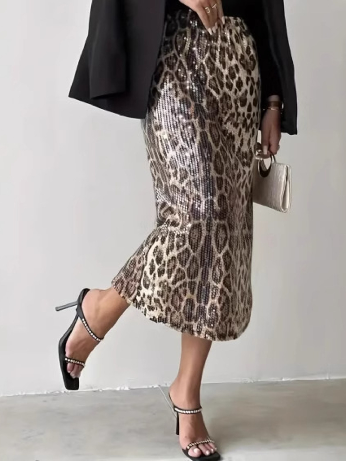 Sequin Leopard Midi Skirt