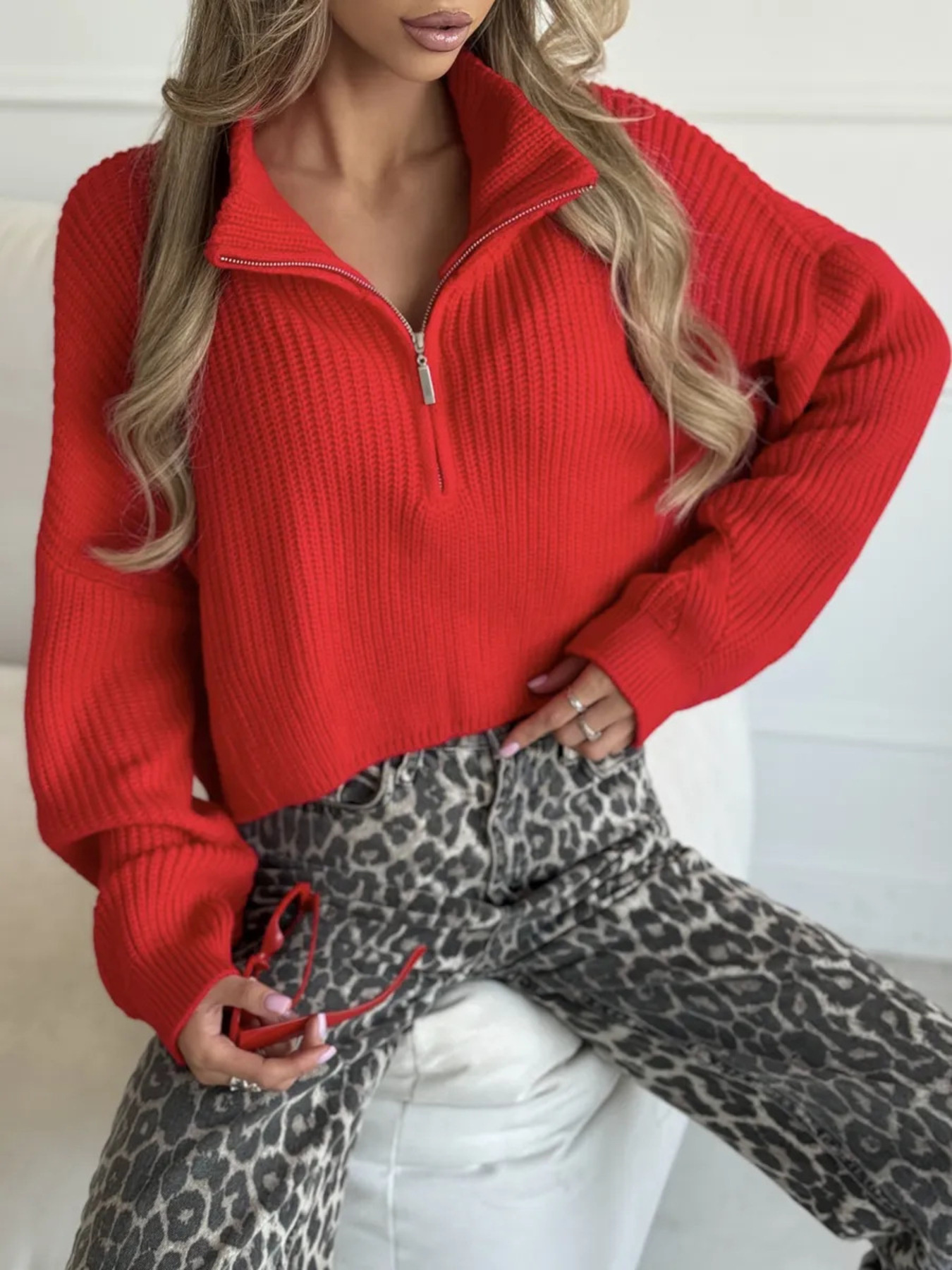 Half Zip Dropped Shoulder Sweater