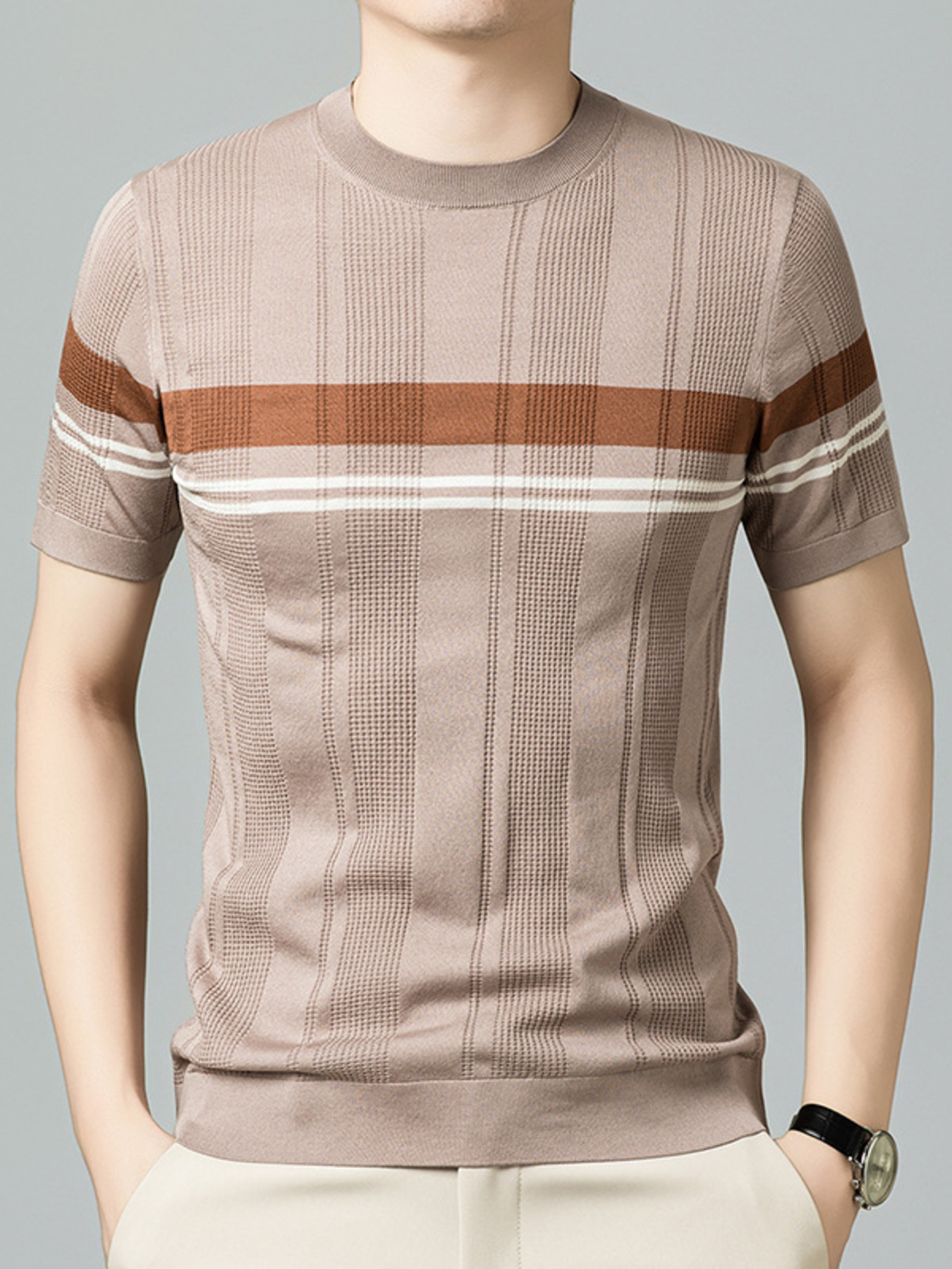 Men's Plus Size Striped Round Neck Short Sleeve T-Shirt