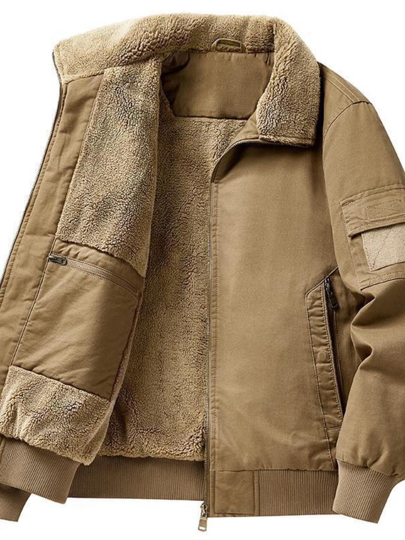 Men's Plus Size Zip Up Long Sleeve Sherpa Jacket