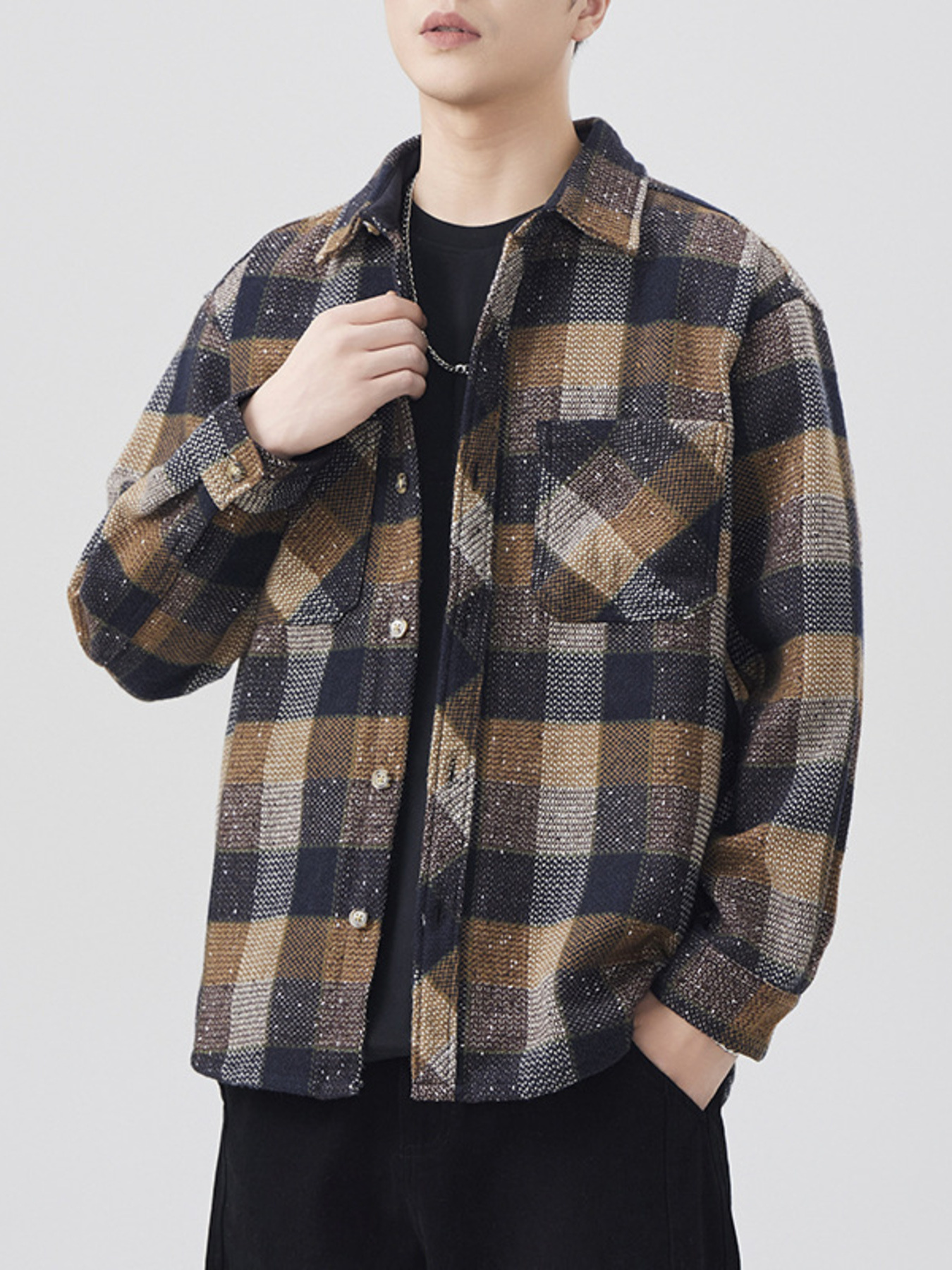 Men's Plus Size Plaid Button Up Long Sleeve Shirt