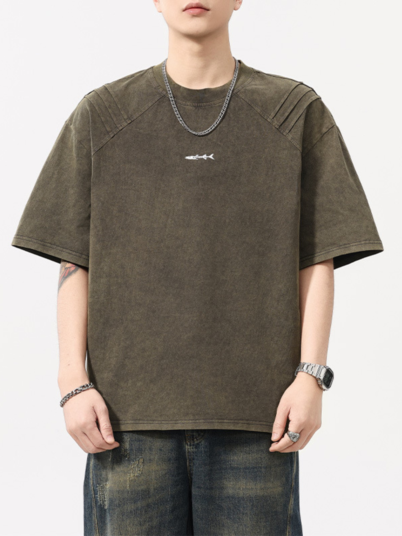 Men's Plus Size Vintage Washed Round Neck Tee