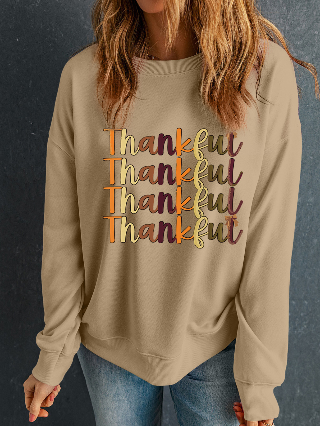 Thankful Repeated Print Drop Shoulder Sweatshirt