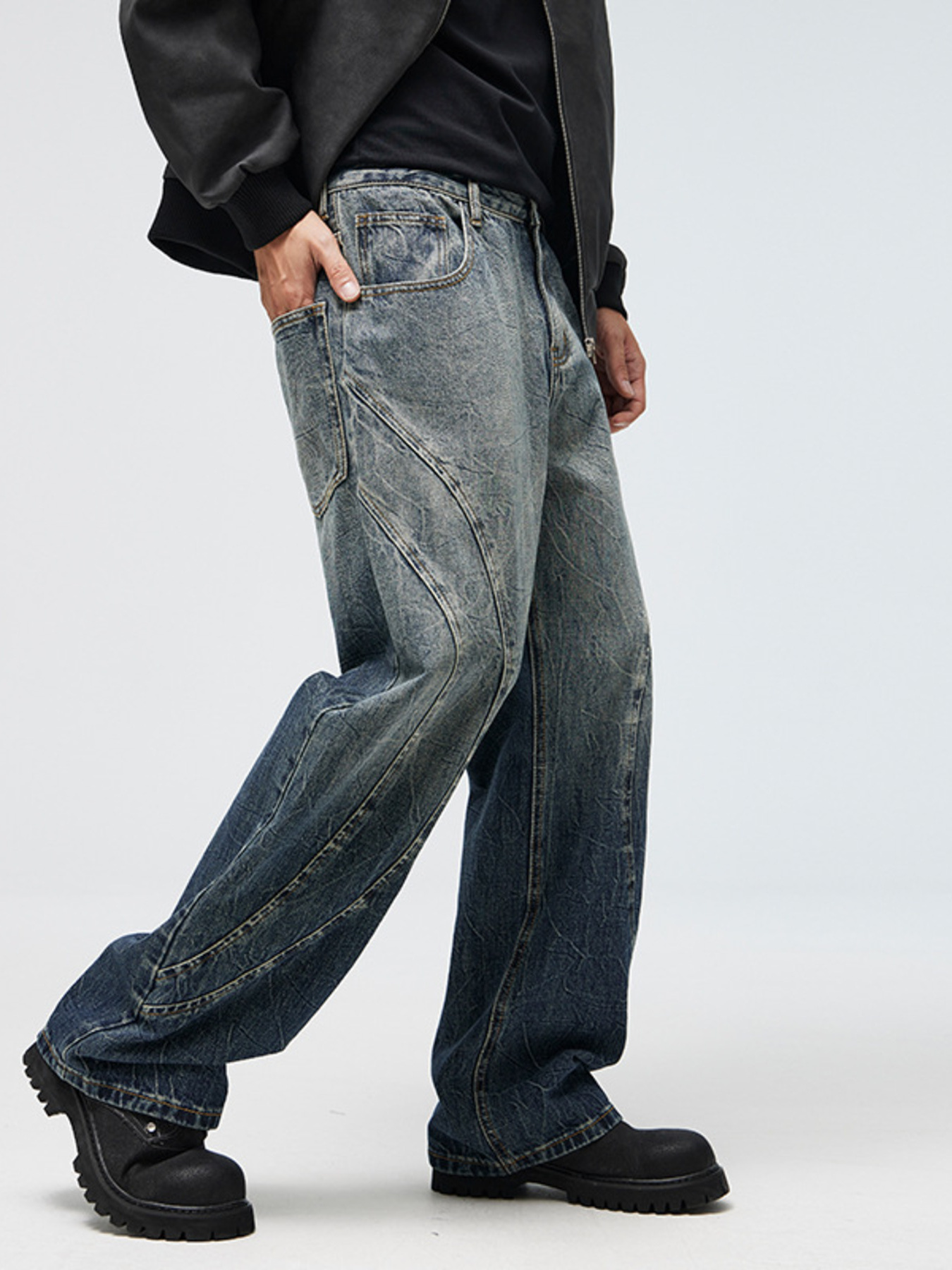 Men's Full Size Vintage Wash Wide Leg Jeans Plus Size