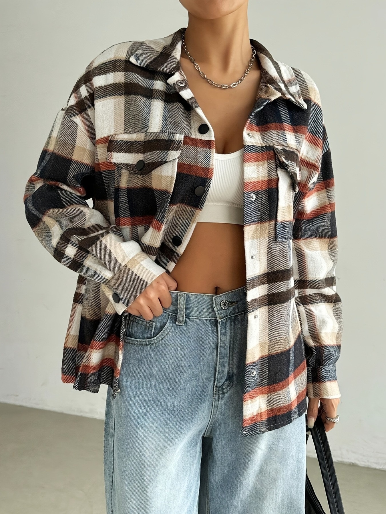 Relaxed Fit Plaid Snap Down Shirt