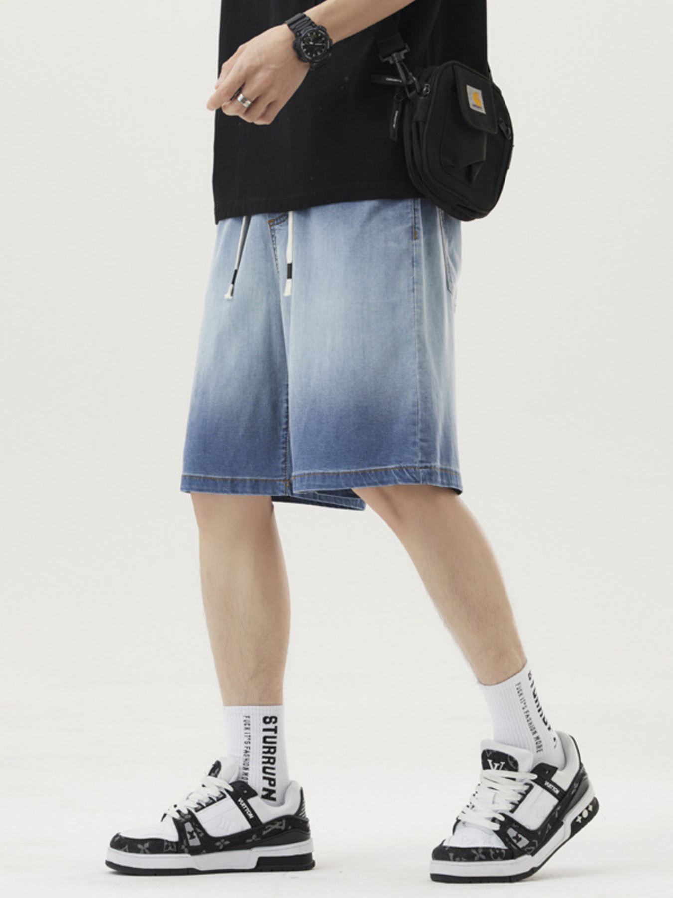 Men's Plus Size Loose Fit Drawstring Denim Shorts