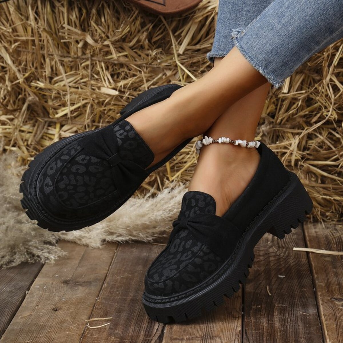 Leopard Round Toe Platform Slip-Ons