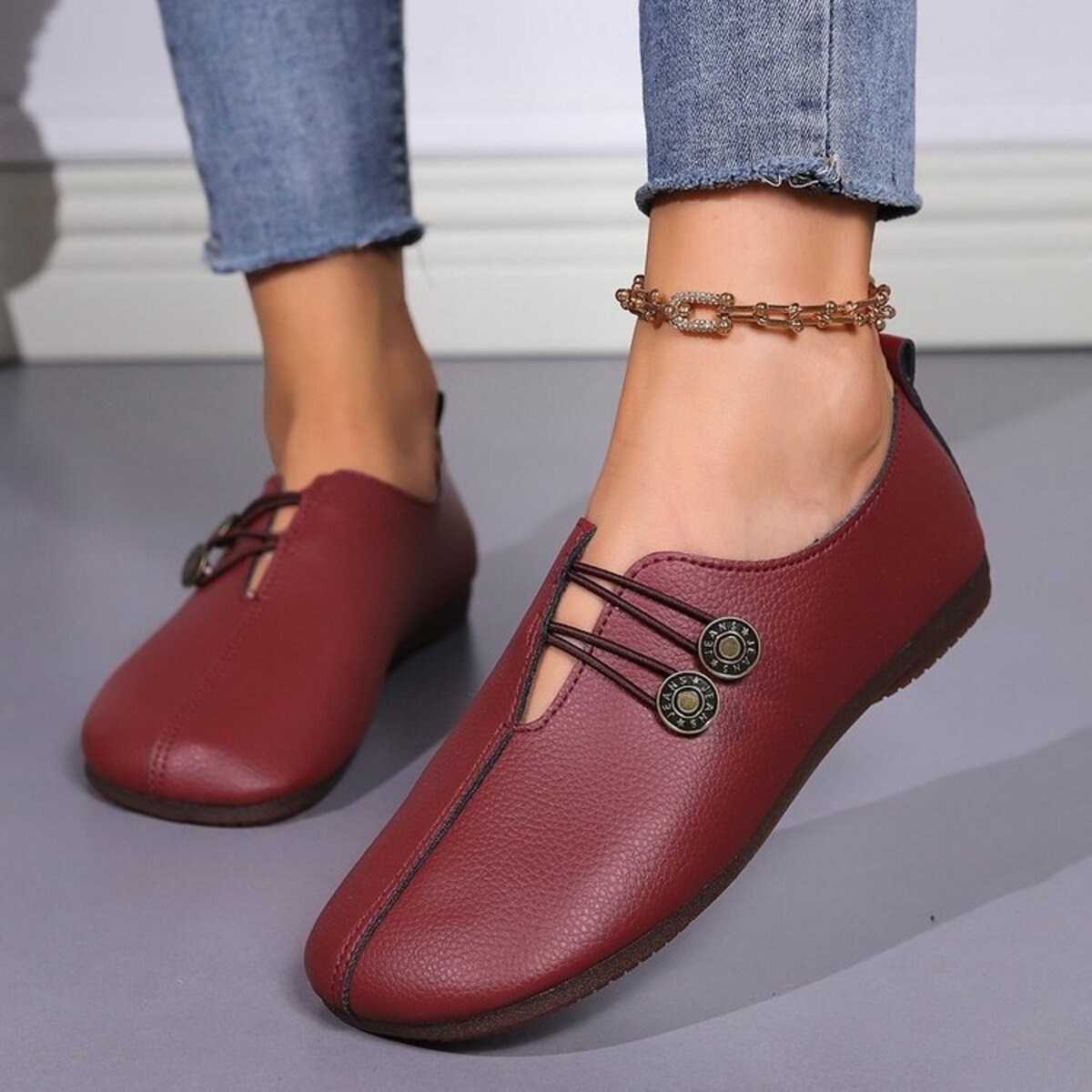 Casual Button Detail Slip-Ons