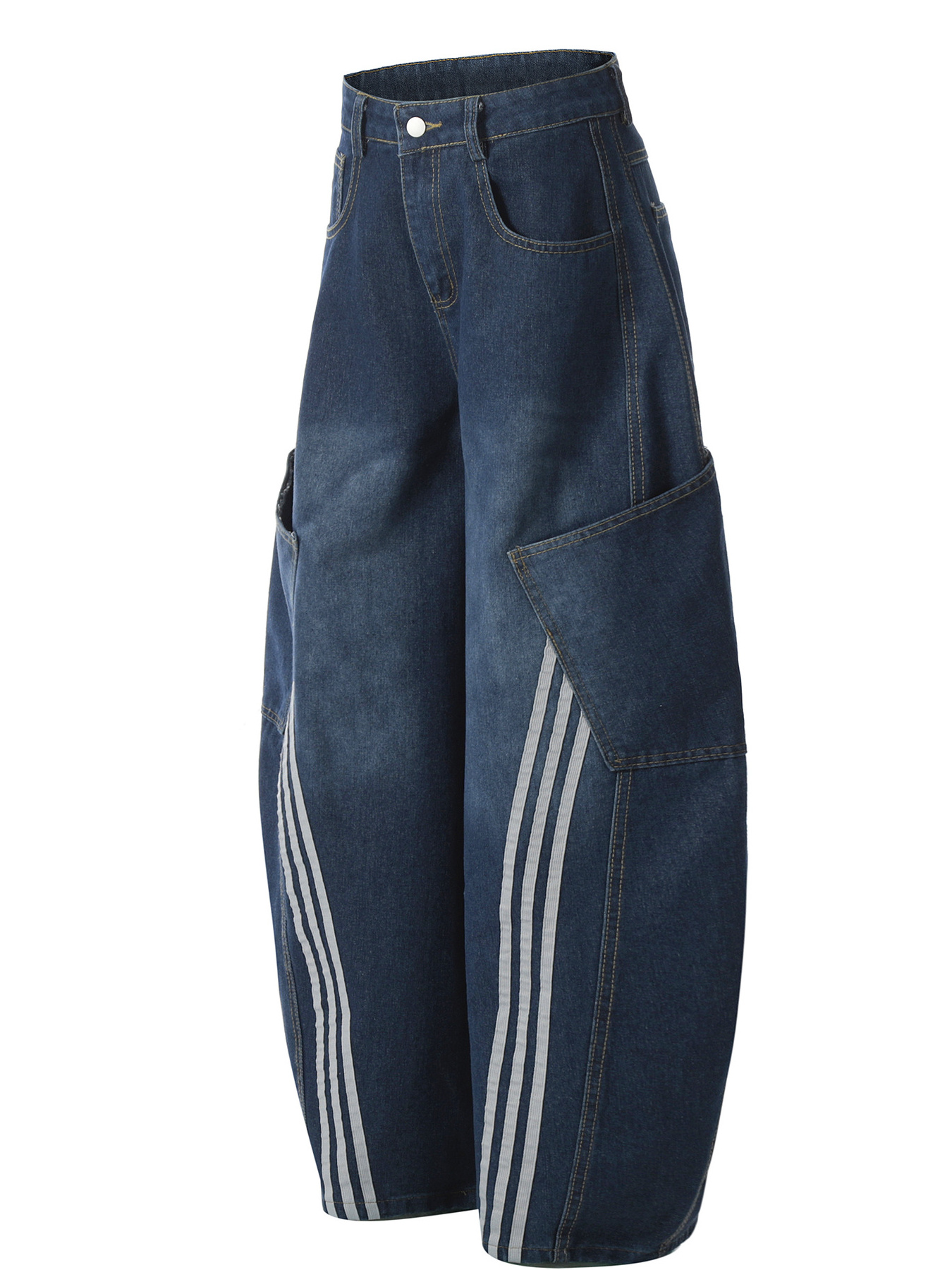 Men's Striped Wide Leg Balloon Jeans
