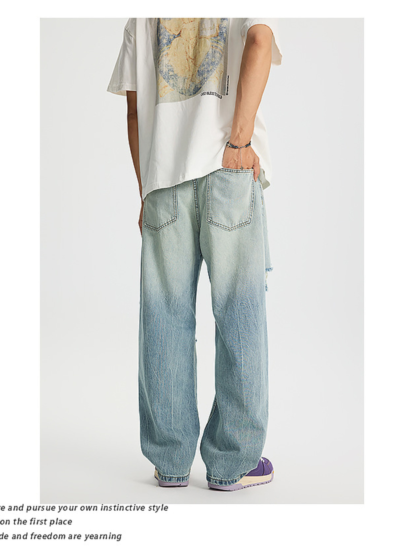 Men's Full Size Distressed Wide Leg Jeans Plus Size