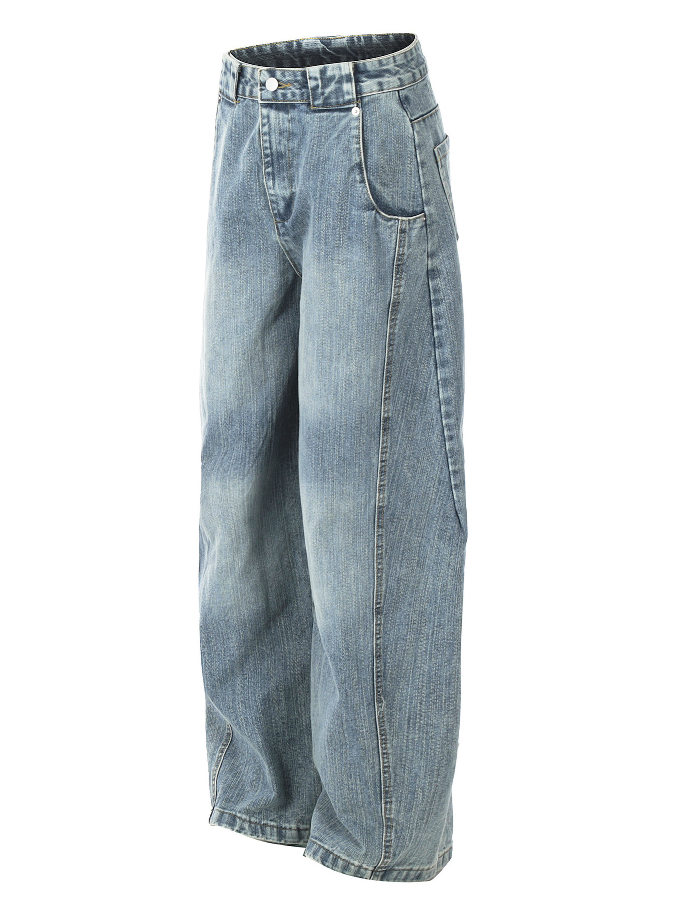Men's Washed Curved Jeans with Seam Detail