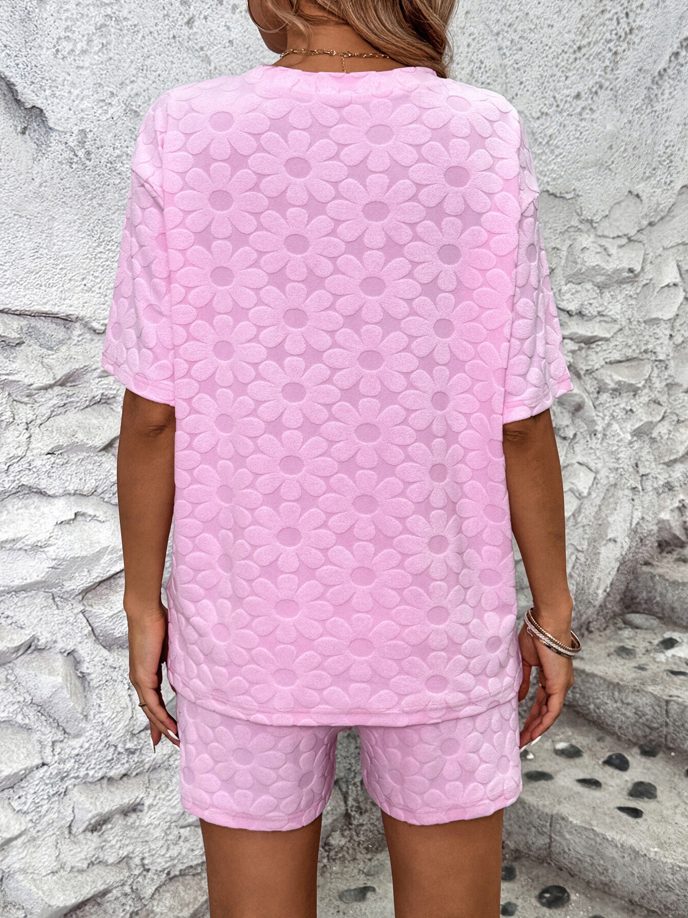 Flower Round Neck Top and Shorts Lounge Set