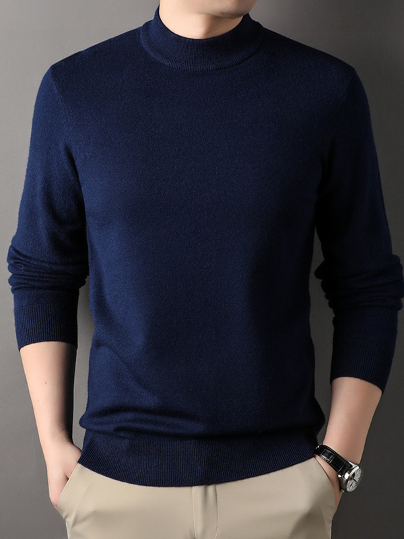 Men's Plus Size Mock Neck Long Sleeve Sweater