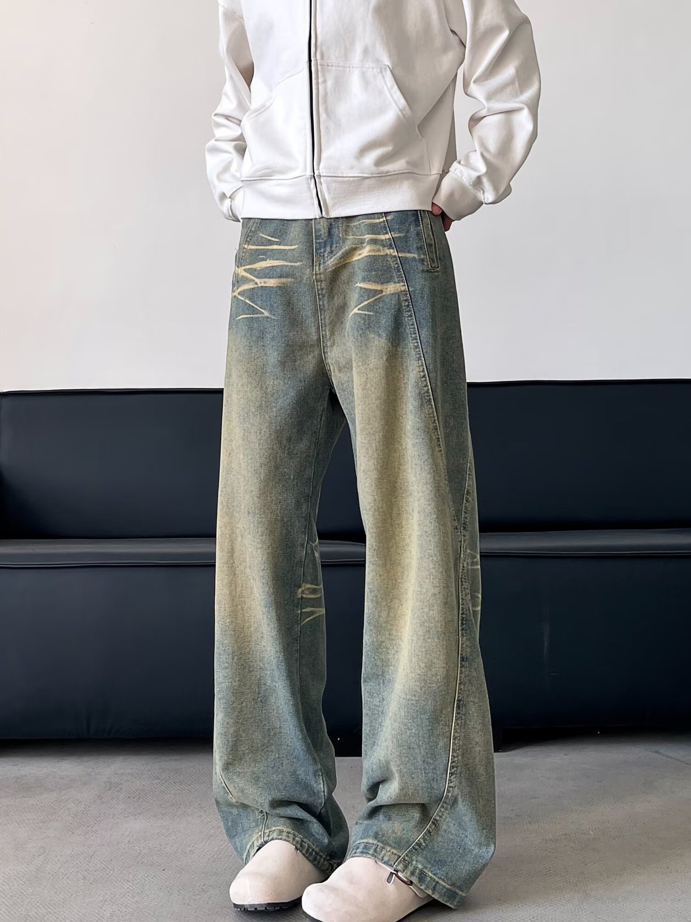 Men's Full Size Vintage Wash Wide Leg Jeans Plus Size