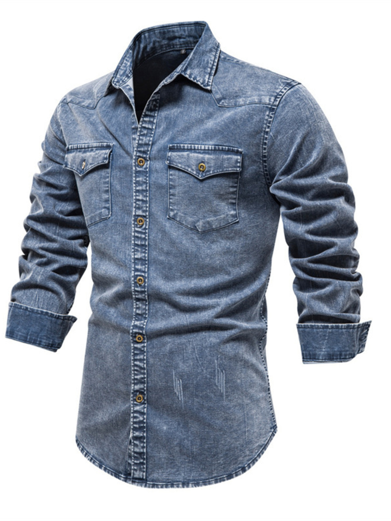 Men's Button Up Long Sleeve Denim Shirt