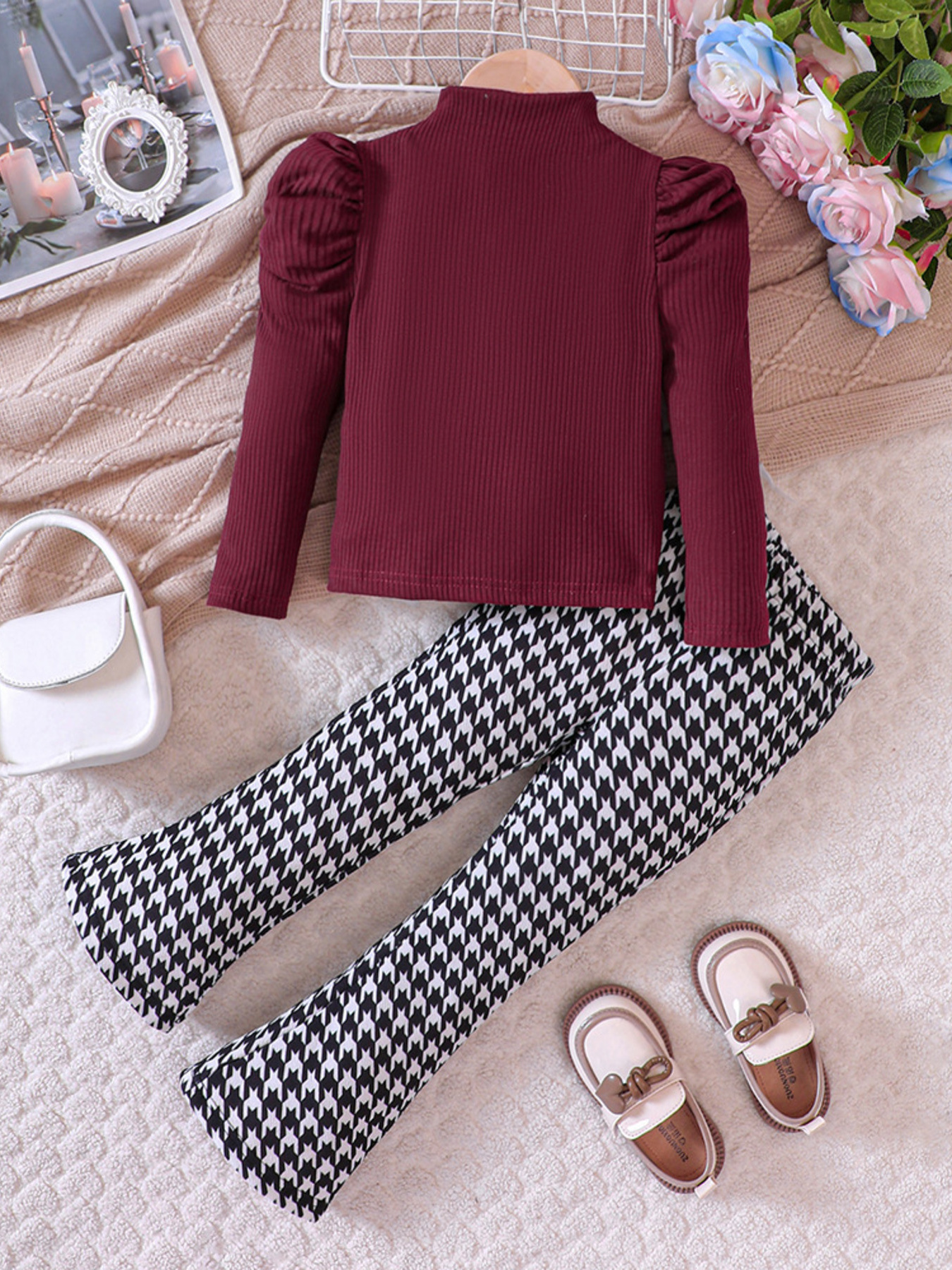 Children's Long Sleeve Top & Houndstooth Pants Set