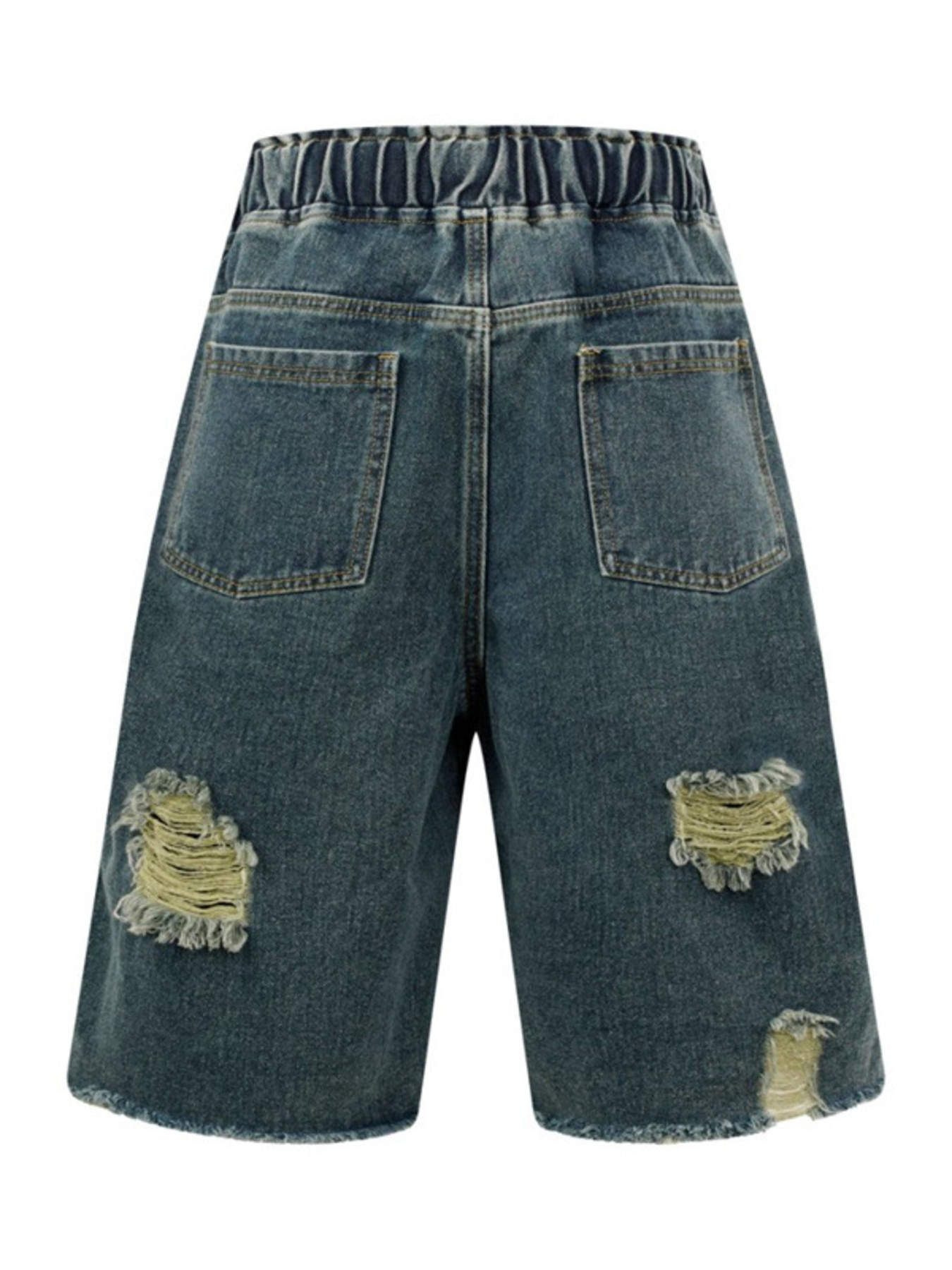 Men's Distressed Cargo Denim Shorts with Drawstring Waist