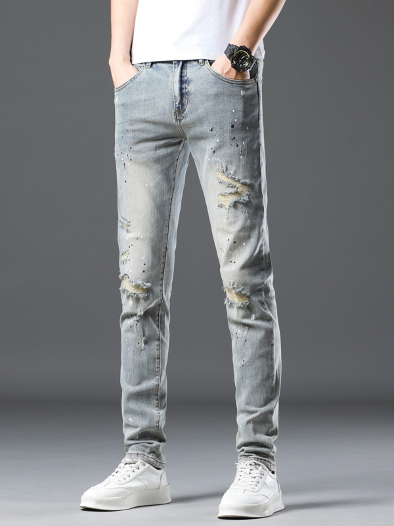 Men's Vintage Distressed Light Wash Skinny Jeans