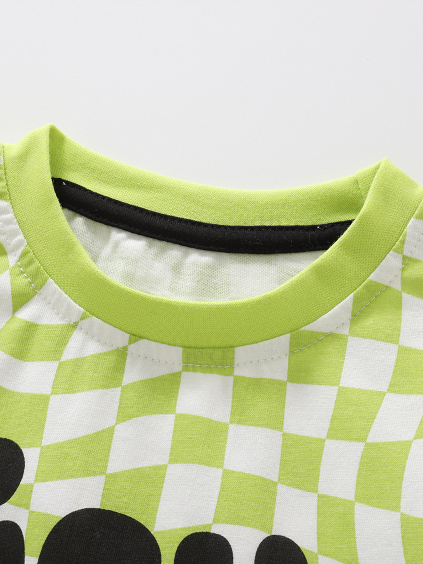 Children's Night and Day Graphic Checkered Round Neck Top and Pants Set