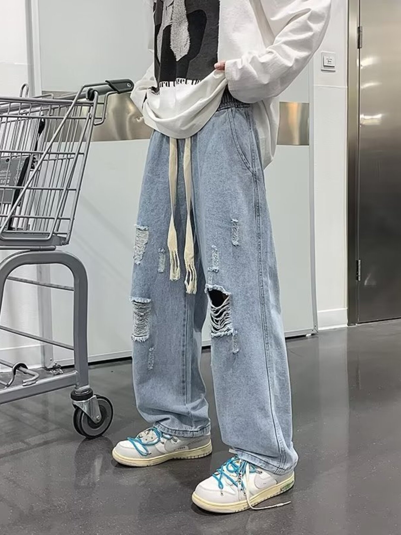 Men's Full Size Distressed Wide Leg Jeans Plus Size