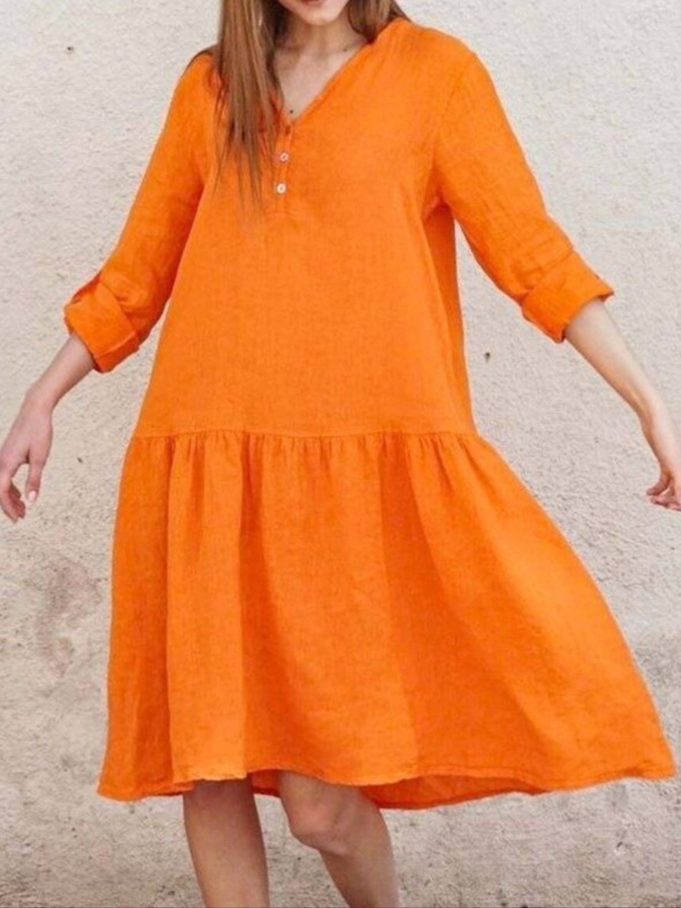 V-Neck Tiered Button Front Dress