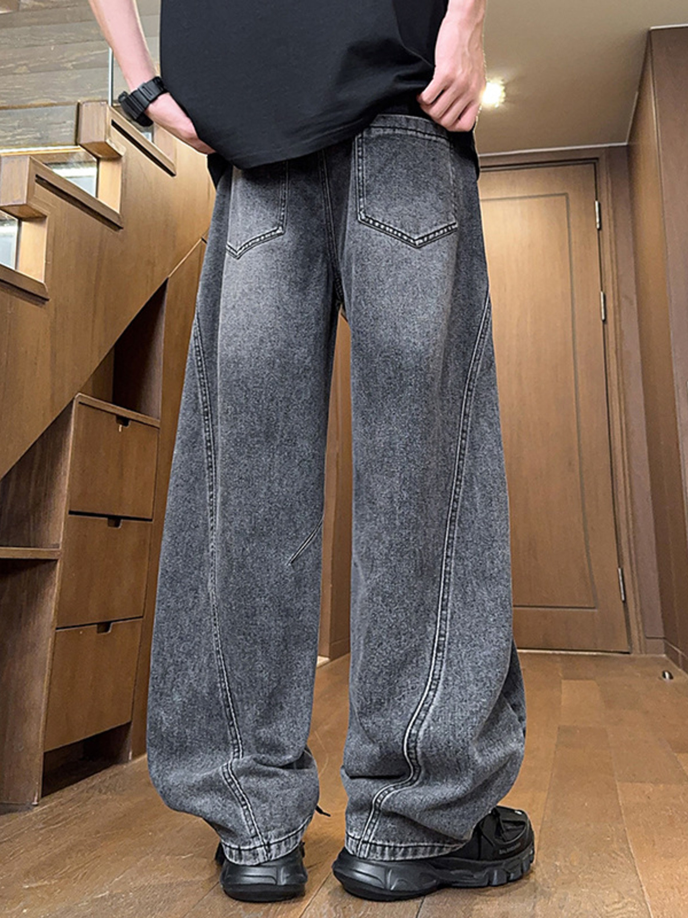 Men's Full Size Washed Wide Leg Jeans Plus Size