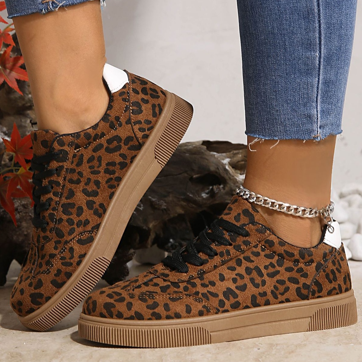 Leopard Lace Up Sneakers