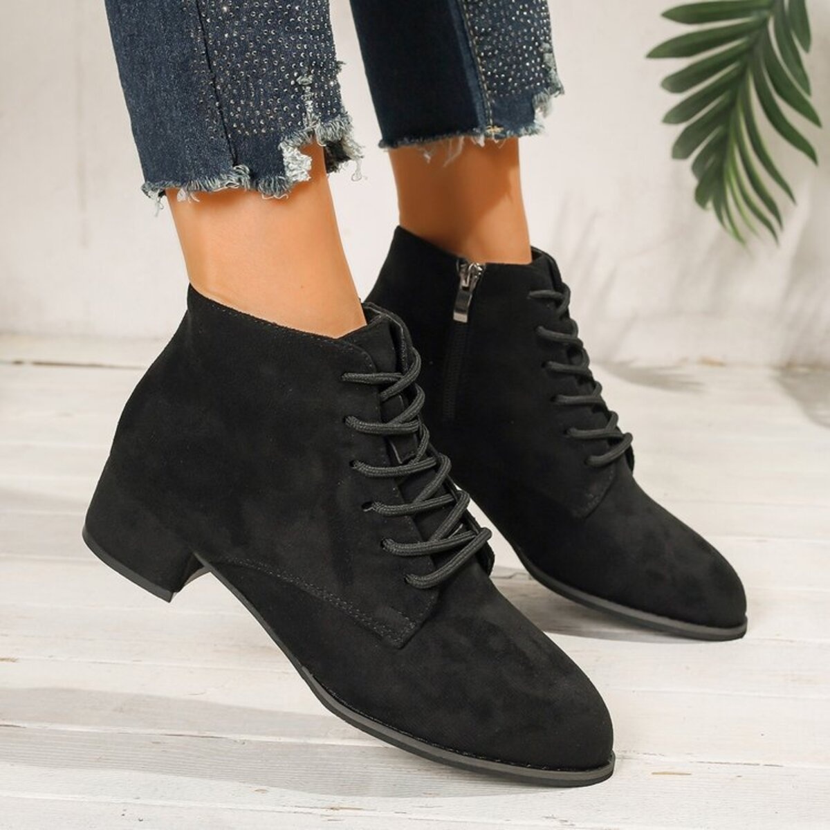 Lace-Up Block Heel Boots