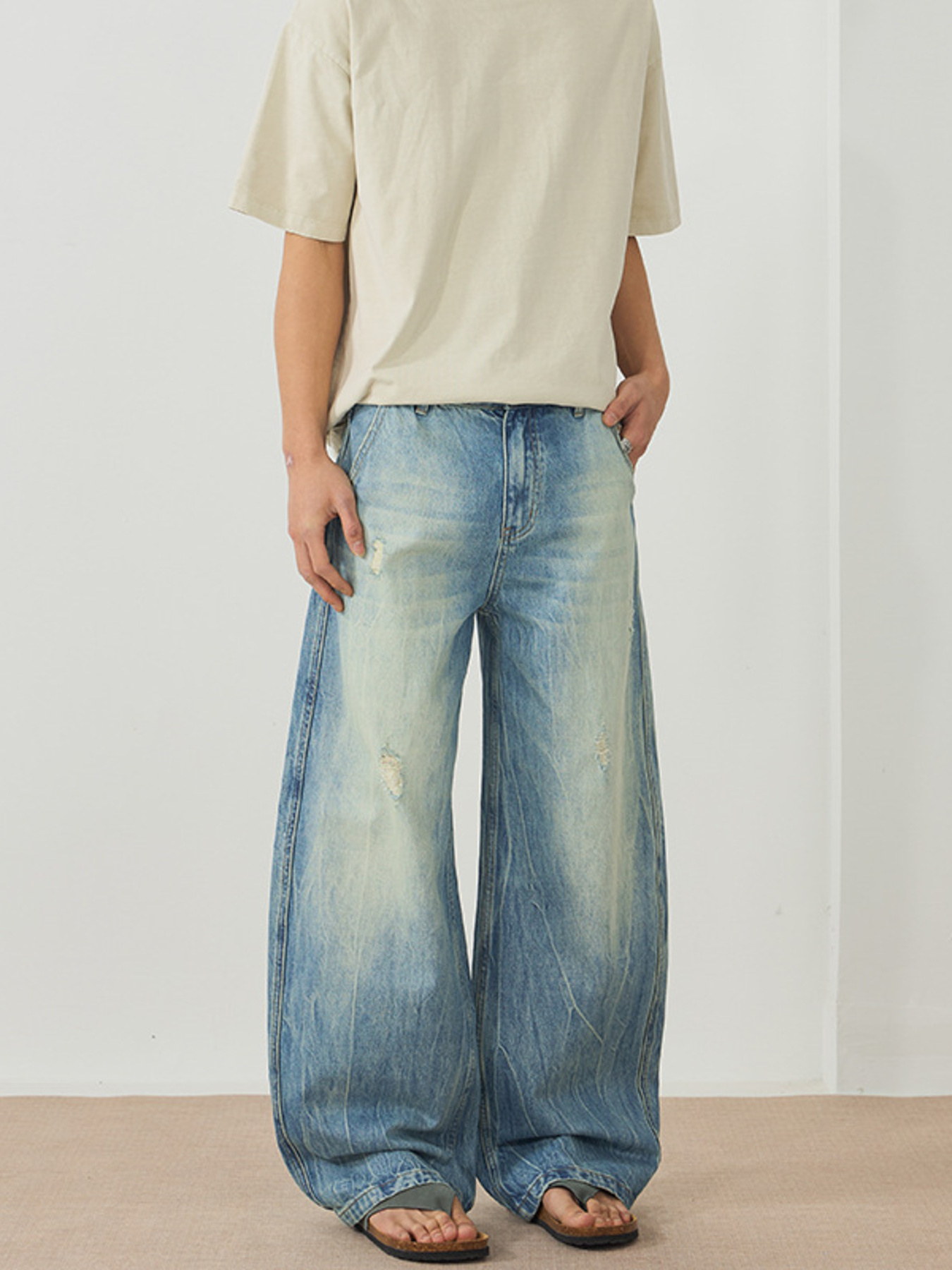 Men's Wash Wide Leg Jeans