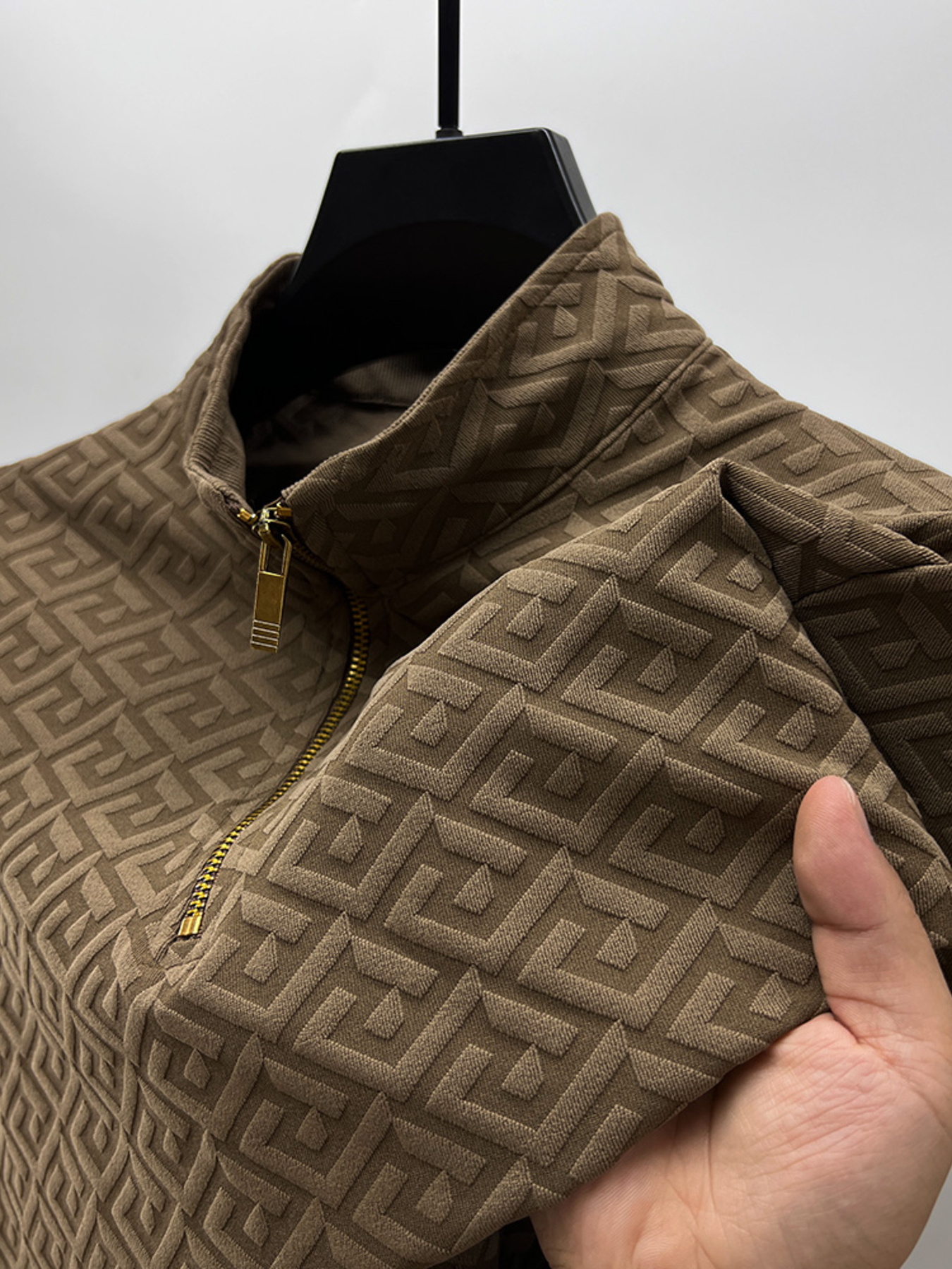 Men's Plus Size Quarter Zip Long Sleeve Top