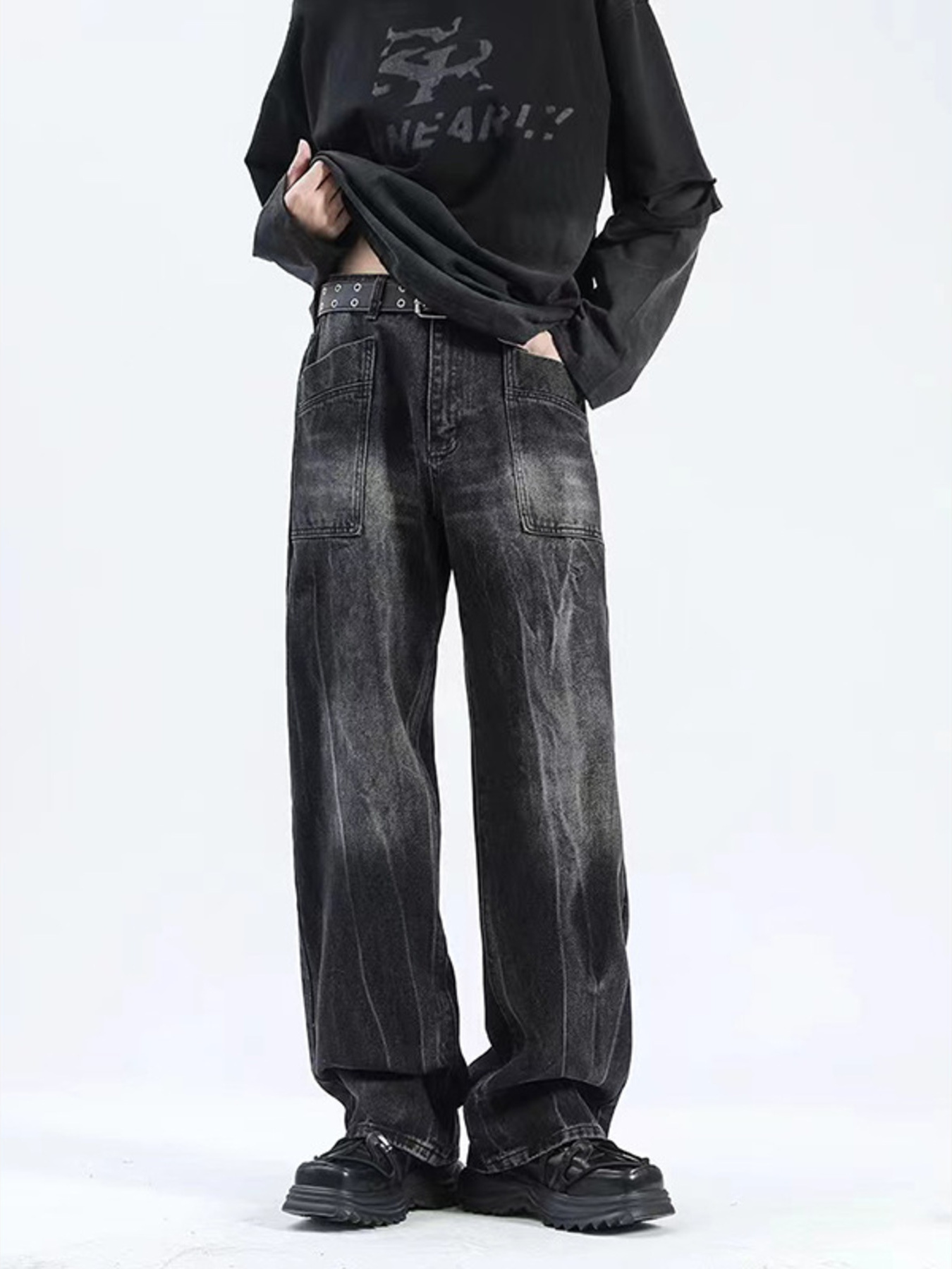 Men's Plus Size Wash Wide Leg Jeans