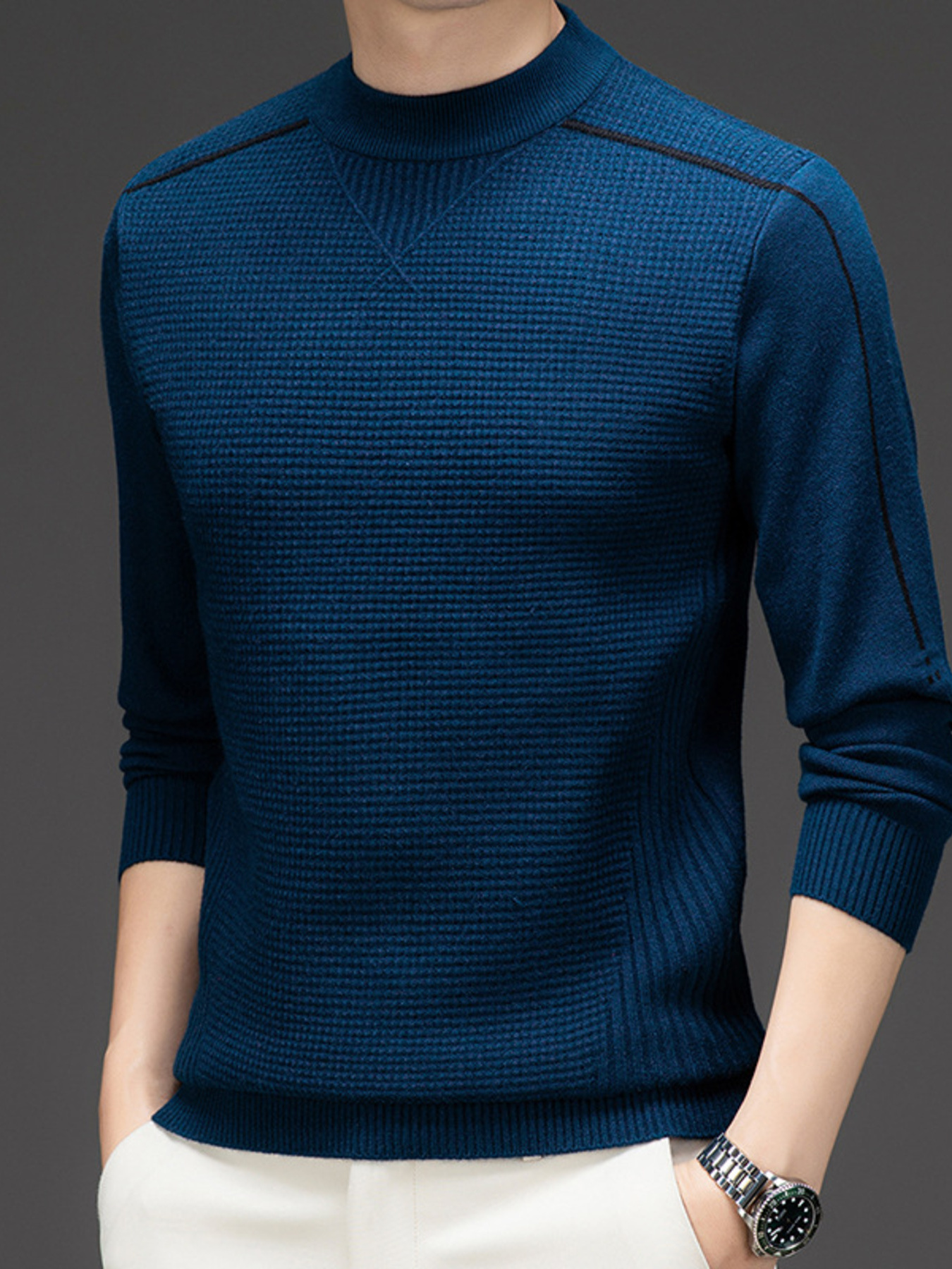 Men's Plus Size Textured Mock Neck Knit Top