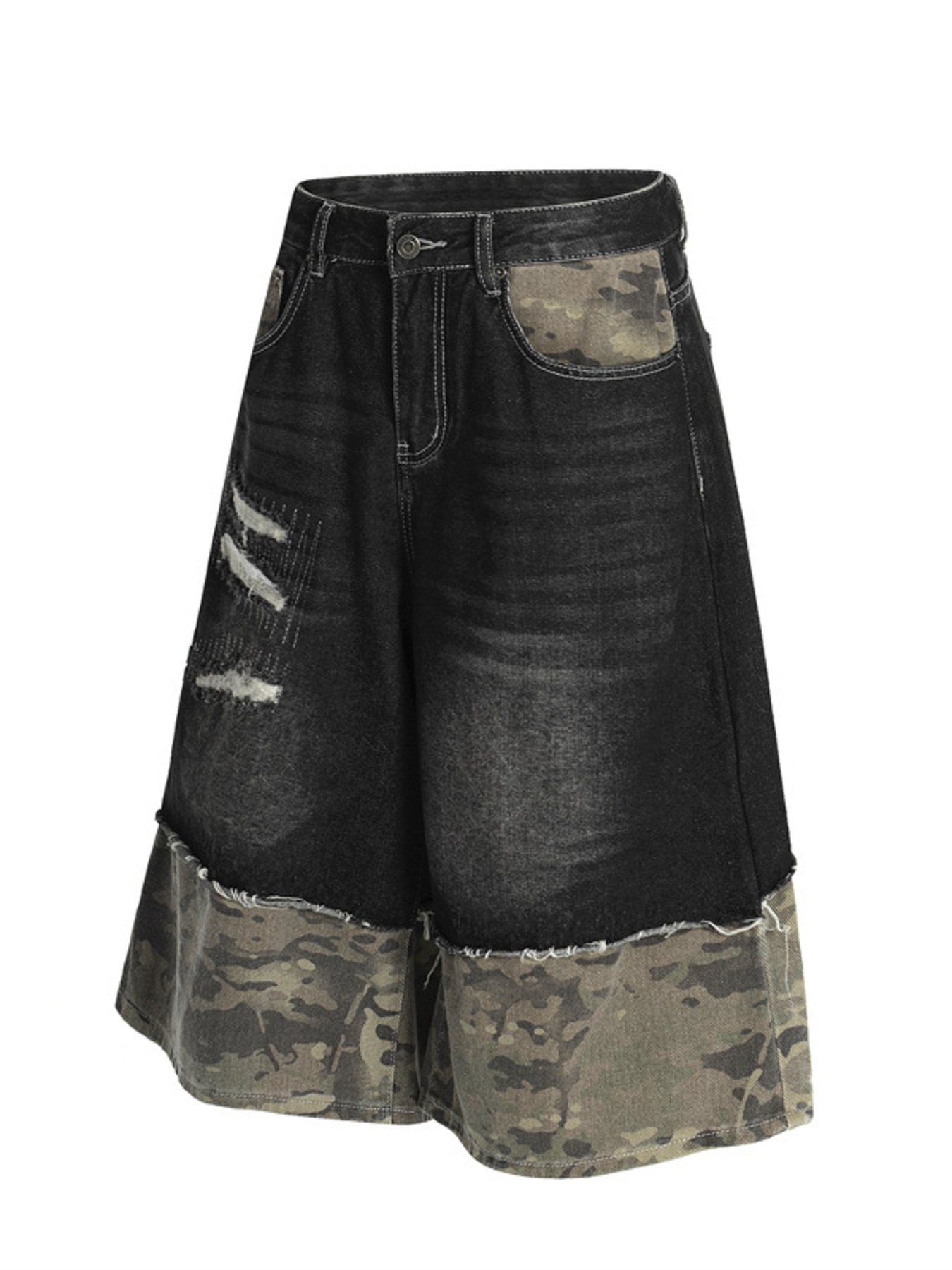 Men's Distressed Camouflage Denim Shorts