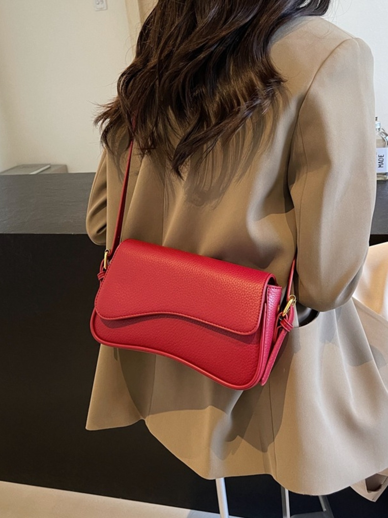 Solid Color Leather Crossbody Bag
